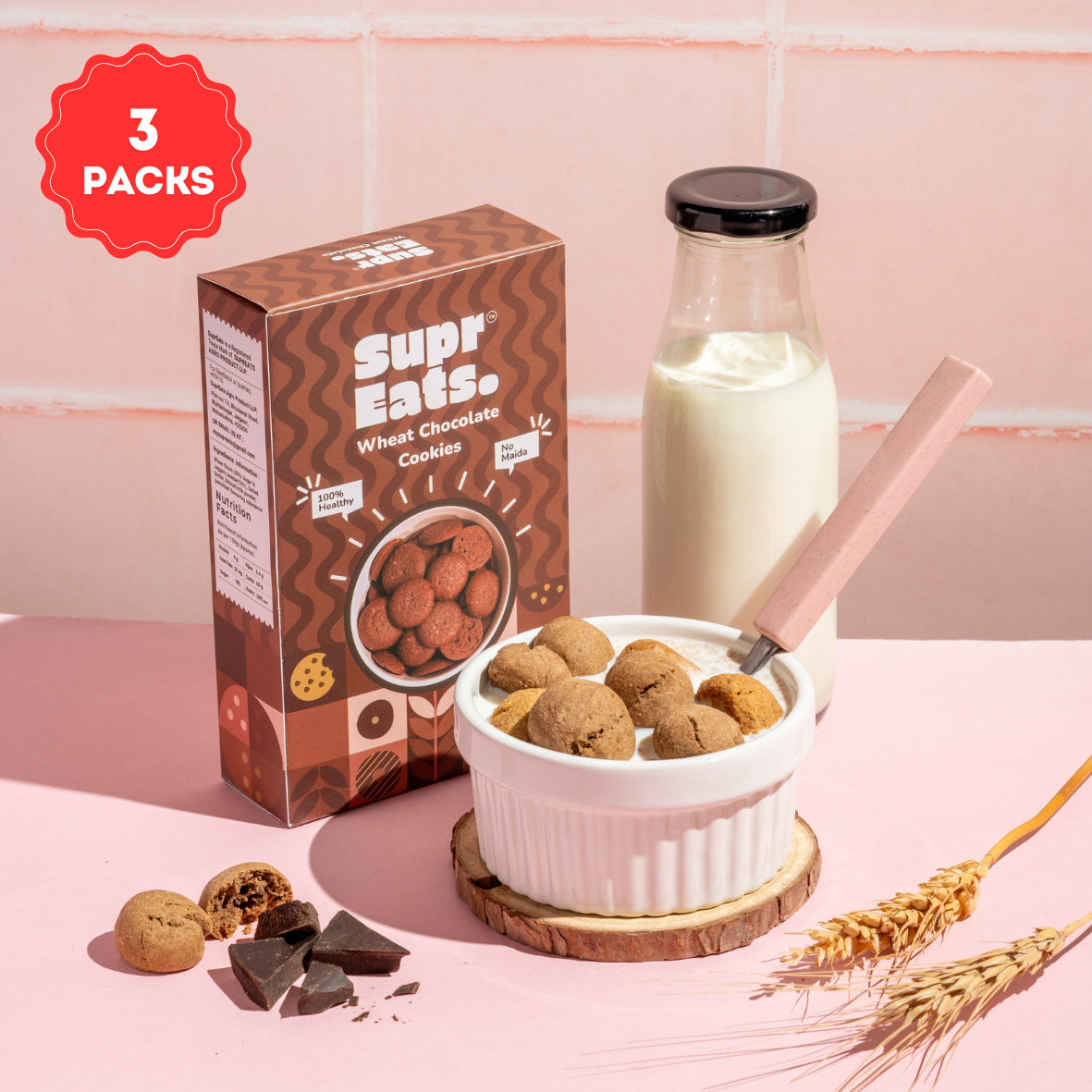 Wheat Chocolate mini Cookies | Healthy & Nutty | No Palm Oil | 100g x 3