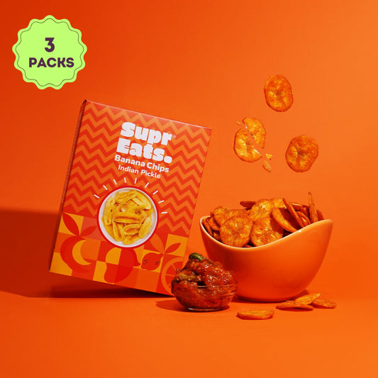 Indian Pickle Banana Chips | Minimal Fried Chips | 150g x 3
