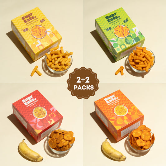 Namkeen Combo | Banana Chips & Chickpea Pops | Pack 4X