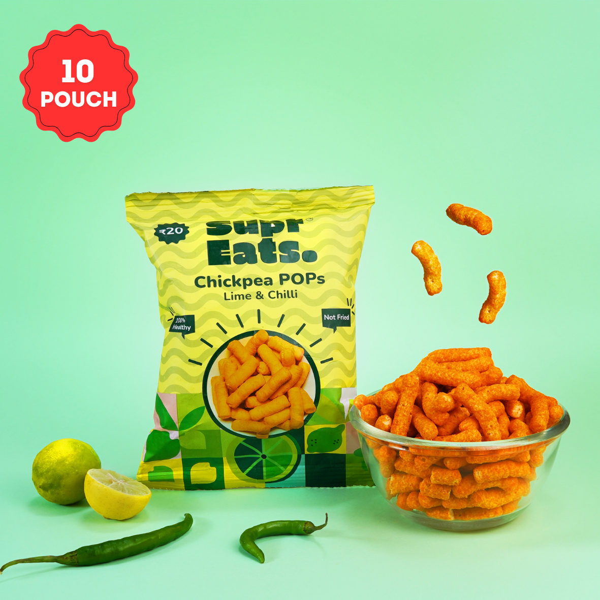 Lime & Chilli - Chickpea Sticks| Non Fried | Pack of 10
