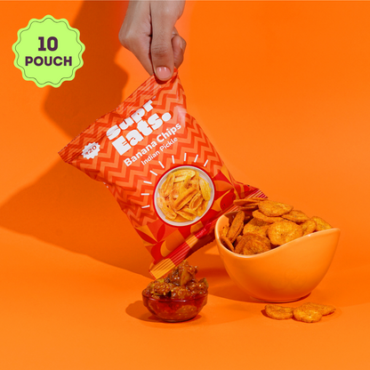 Indian Pickle Banana Chips Pouch | Minimal Fried | Pack of 10