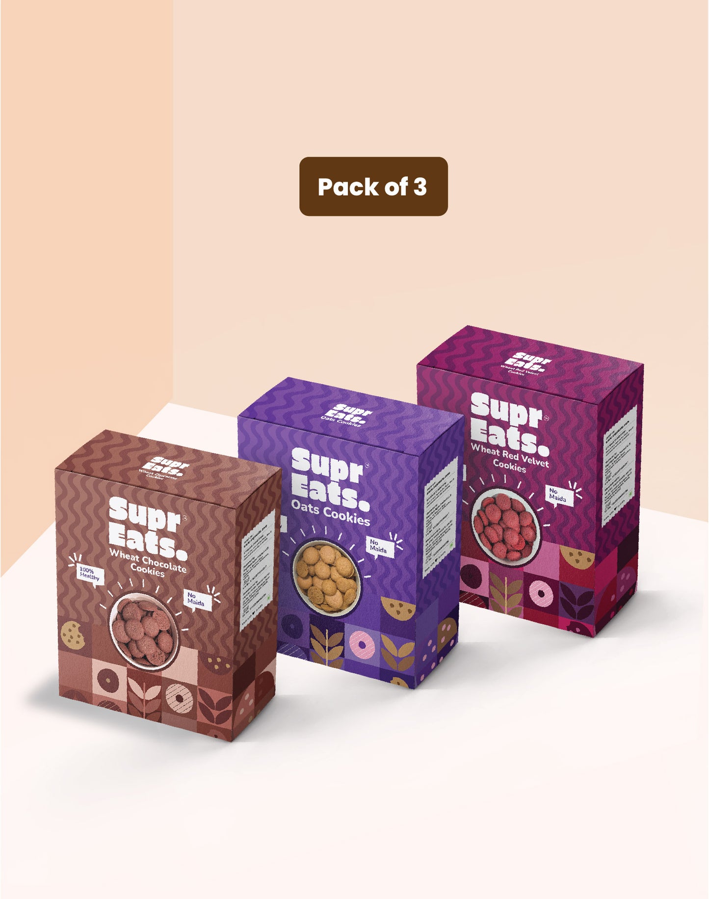 Chocolate | Oats | Red Velvet | Wheat mini cookies | Pack of 3